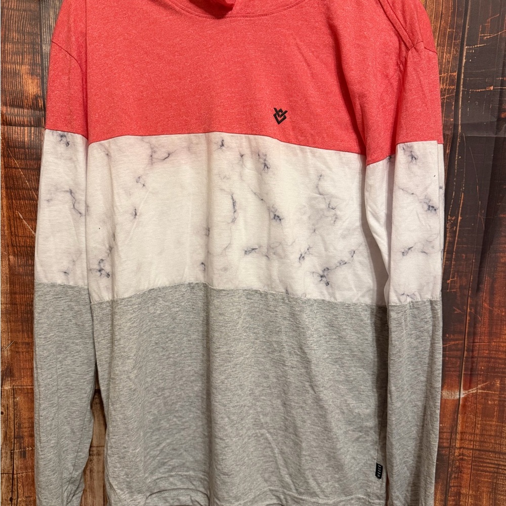 Men's Colorblock Long Sleeve Crewneck‎ Shirt in Red, White Marble & Light Gray
